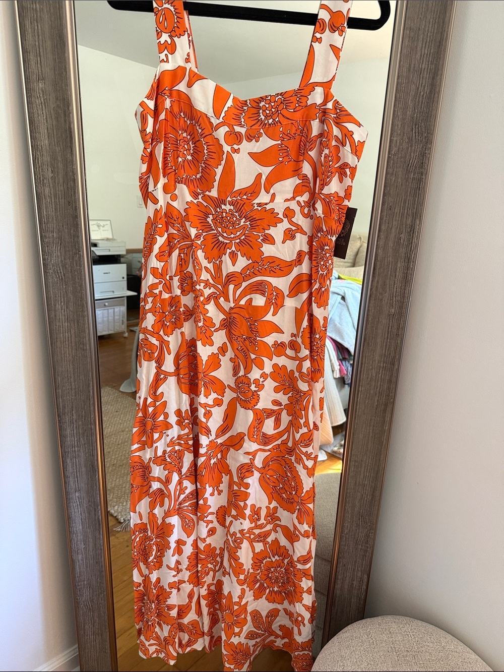 Vince Camuto Orange and White Floral Maxi Dress Size Large NWT - Picture 2 of 5